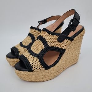 Robert Clergerie Drastic Woven Raffia Wedge Sandal